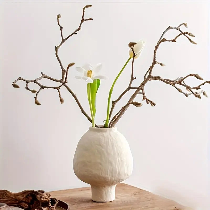 French Minimalist Wabi - sabi Style Clay Texture Vase, Large Belly Lucky Design